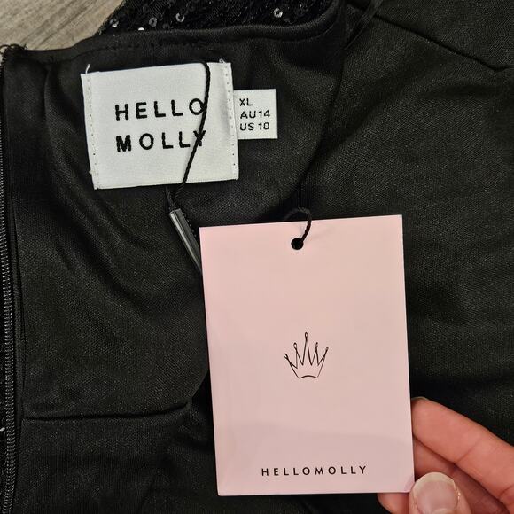 Hello Molly Dress Womens Size 10 She's The Gift Sequin Mini Black Strapless Bow - Picture 11 of 14